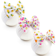 kexinstar baby bow headbands 3-pcs set on baby girl showing soft nylon comfort.