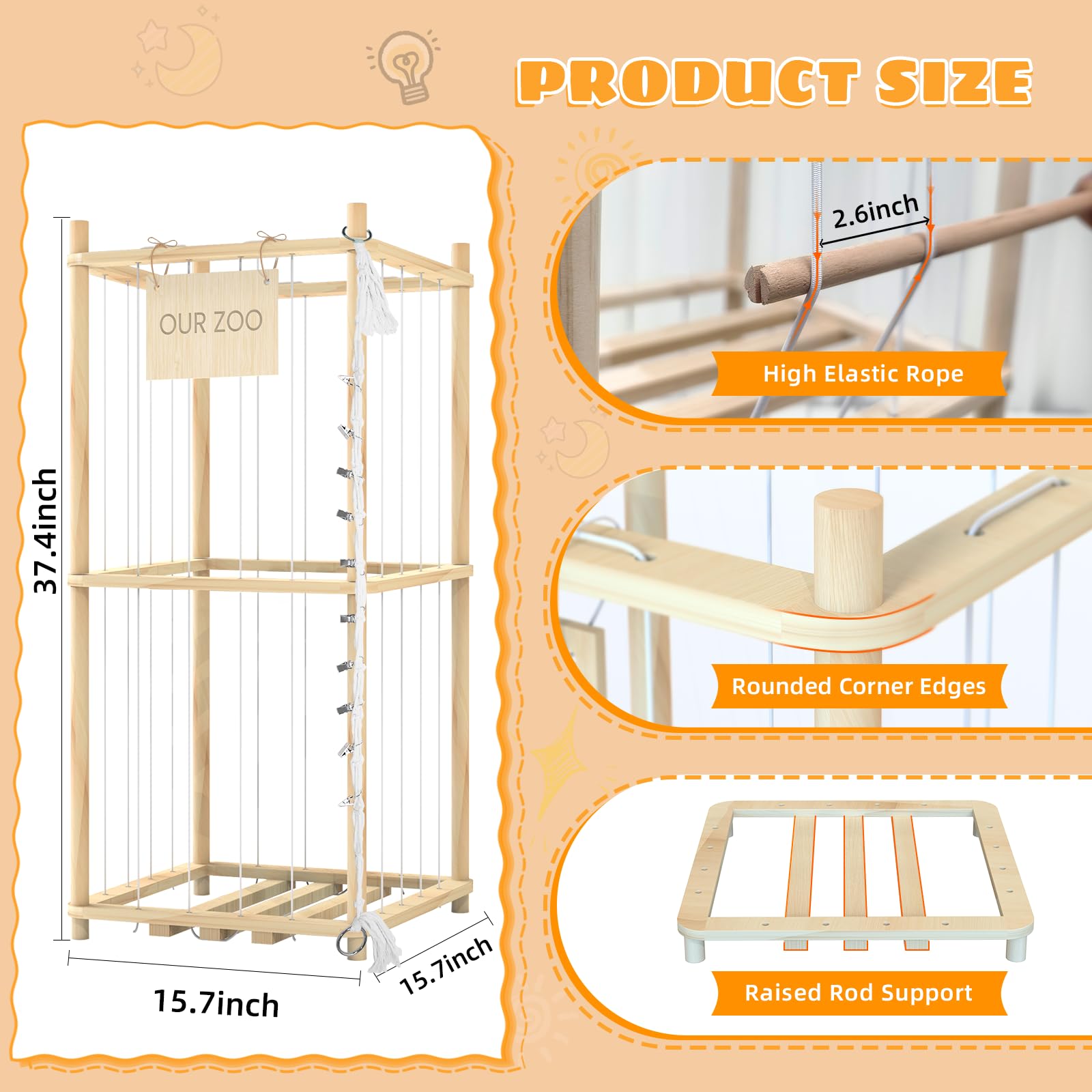 Keyixize stuffed-animal-storage-organizer two-tier front displays plush toys with easy reach.