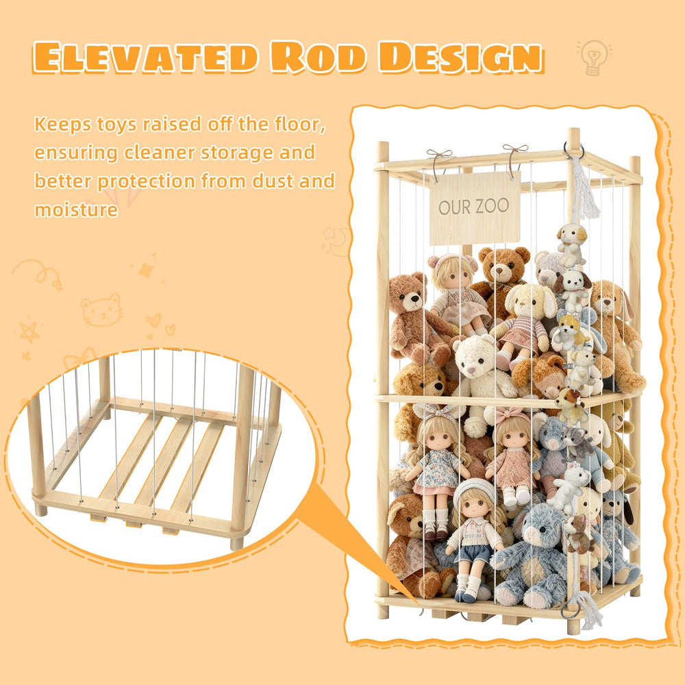 Keyixize stuffed-animal-storage-organizer upper-shelf plush accommodates larger stuffed animals.