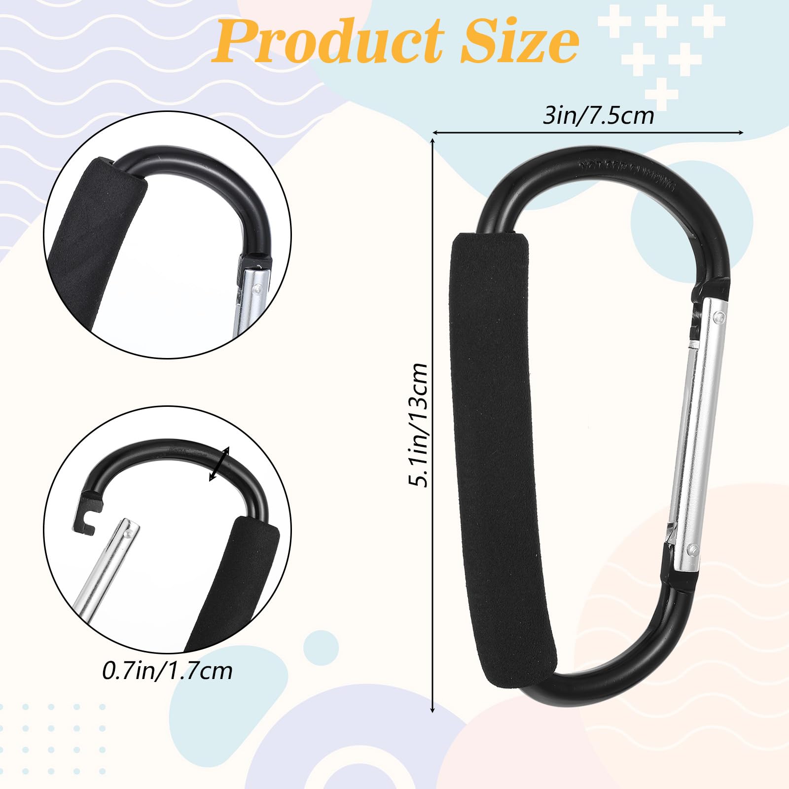 KFHENSOMR heavy-duty stroller clip 5-inch black for secure hands-free access