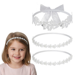 KFHENSOMR three-pack white flower headbands in packaging suitable for baby gifts