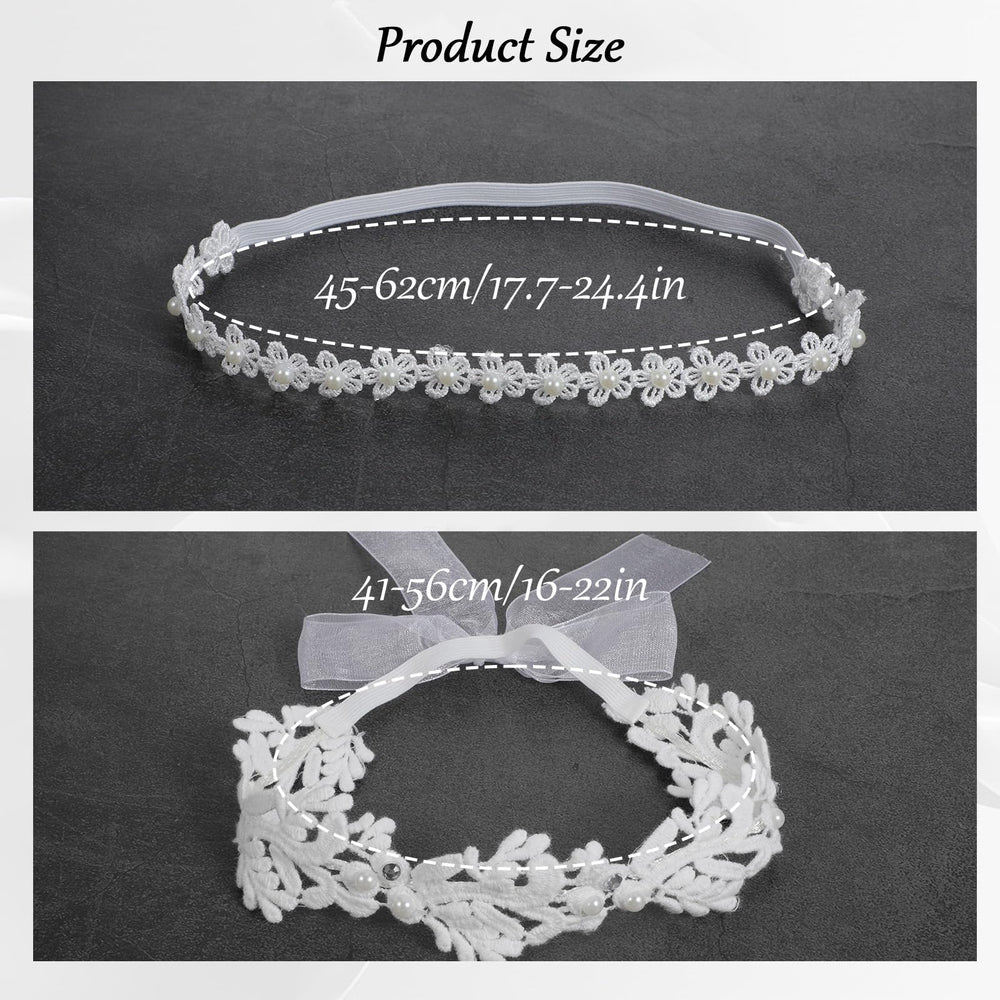 KFHENSOMR white flower headband closeup with pearl embellishments showing baptism-ready detail