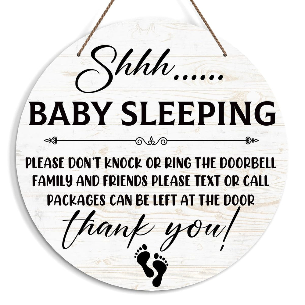 KFNER Baby Sleeping Sign on front door promotes a calm, quiet entry.