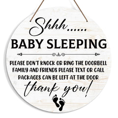KFNER Baby Sleeping Sign on front door promotes a calm, quiet entry.