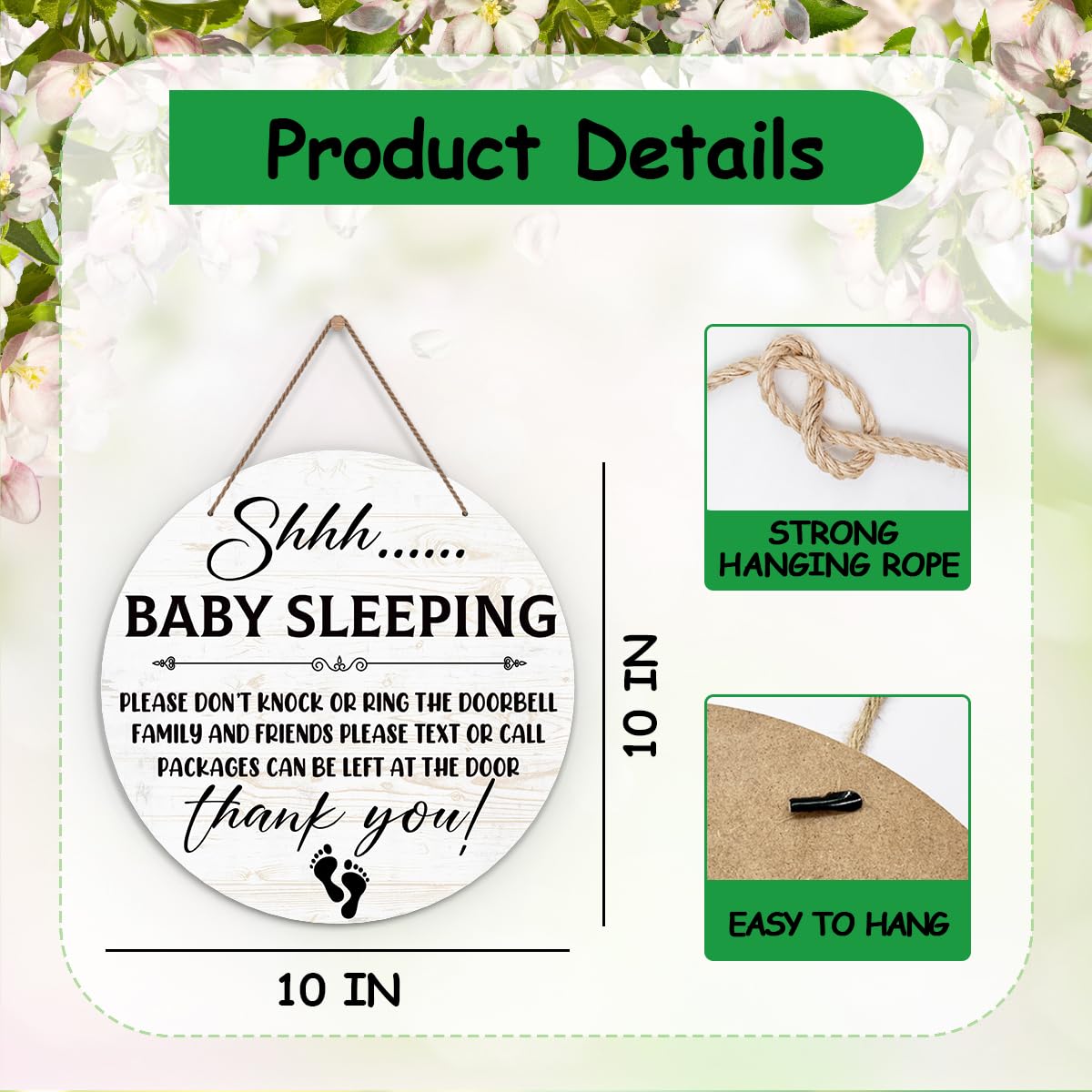 KFNER Baby Sleeping Sign with rope hanger for easy hanging.