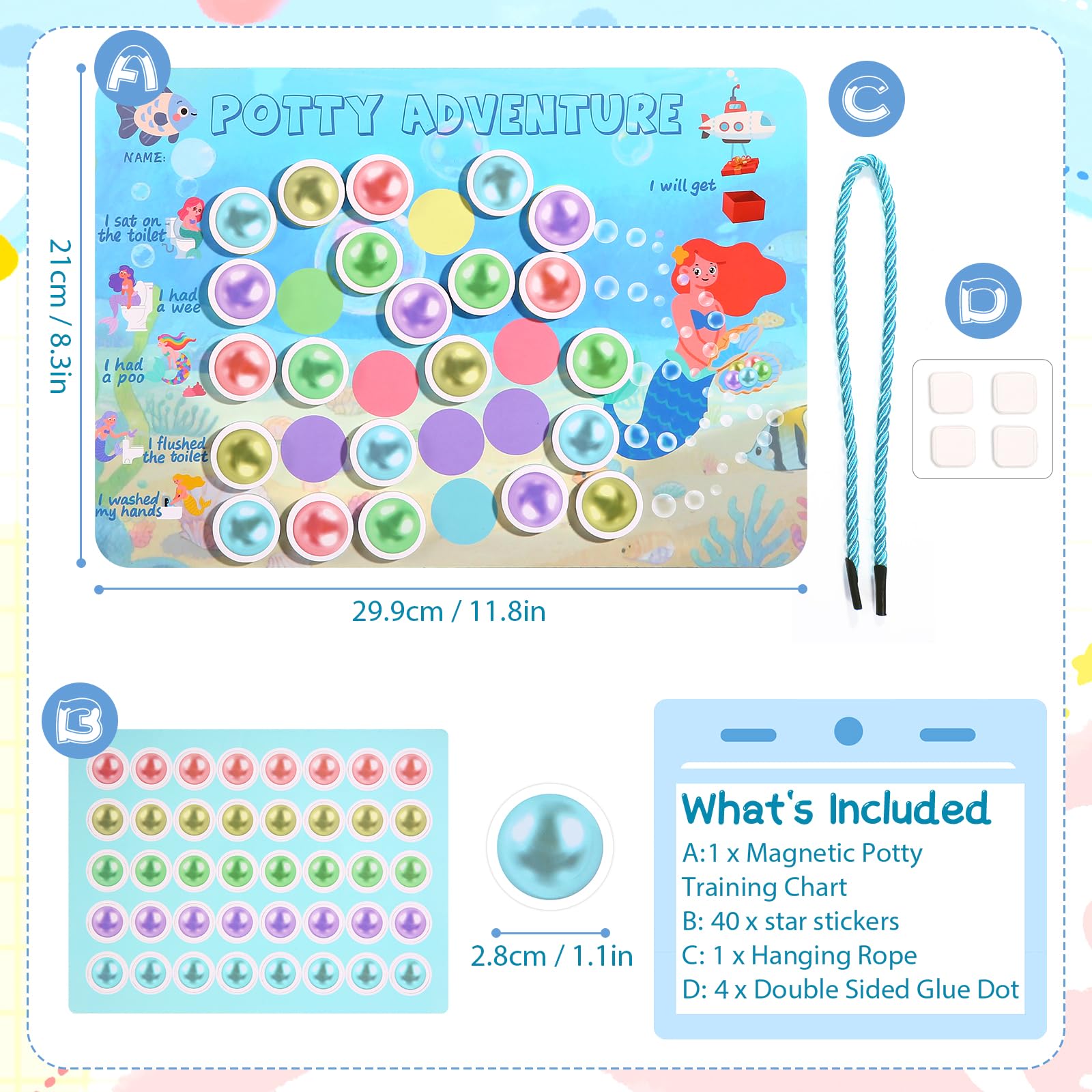 Khlerox Mermaid Potty Chart magnetic pieces highlight dragon eggs for progress rewards.