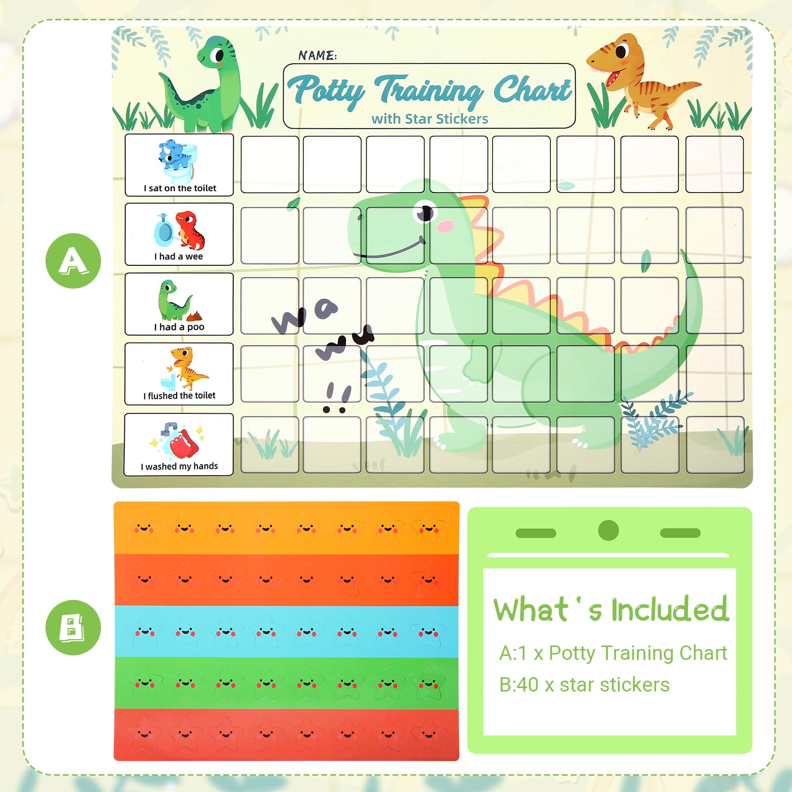 Khlerox magnetic stickers provide tactile feedback to reinforce bathroom habits.