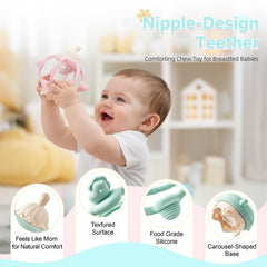 KIAANS textured rings teether: varied textures support gum massage and grasping practice.