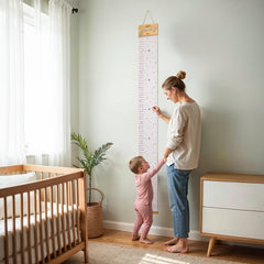 KIBAGA growth-chart-child-measuring depicts a child being measured for lasting milestones.