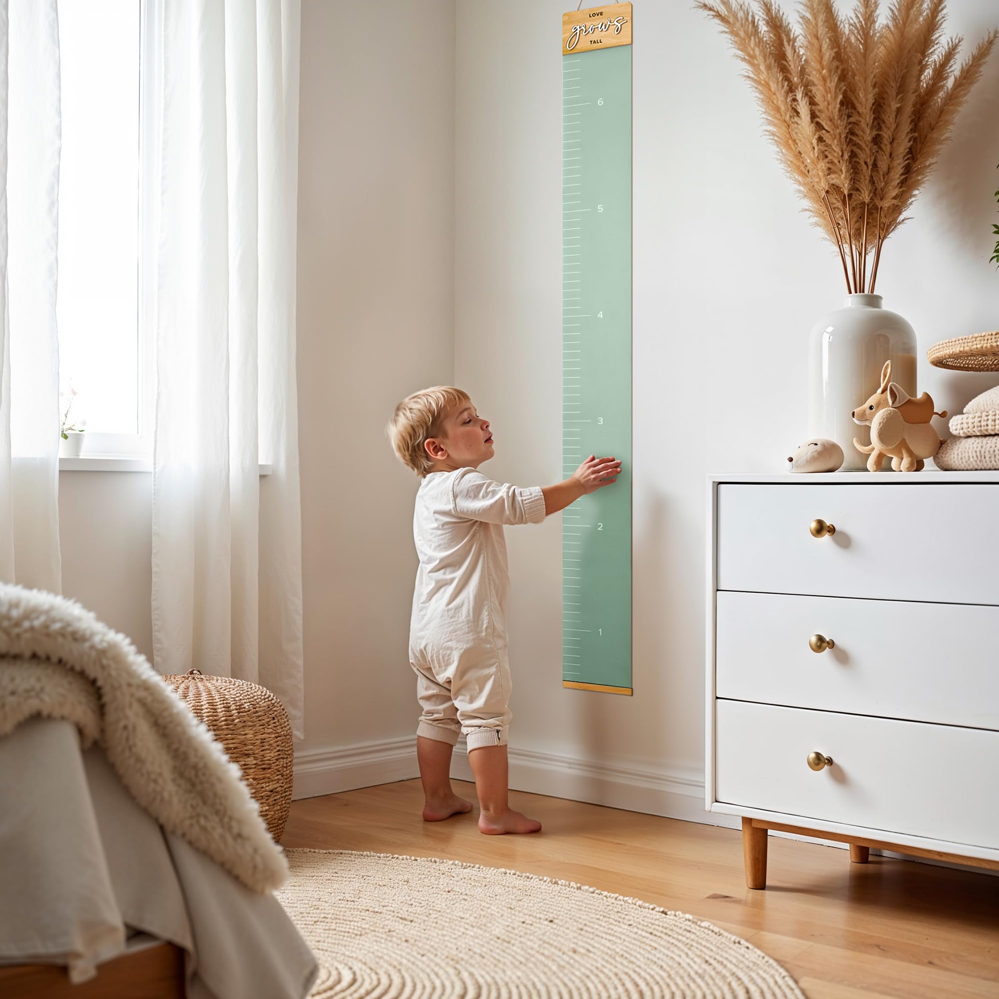 KIBAGA growth chart wall canvas writing area offers an easy milestone-marking surface.