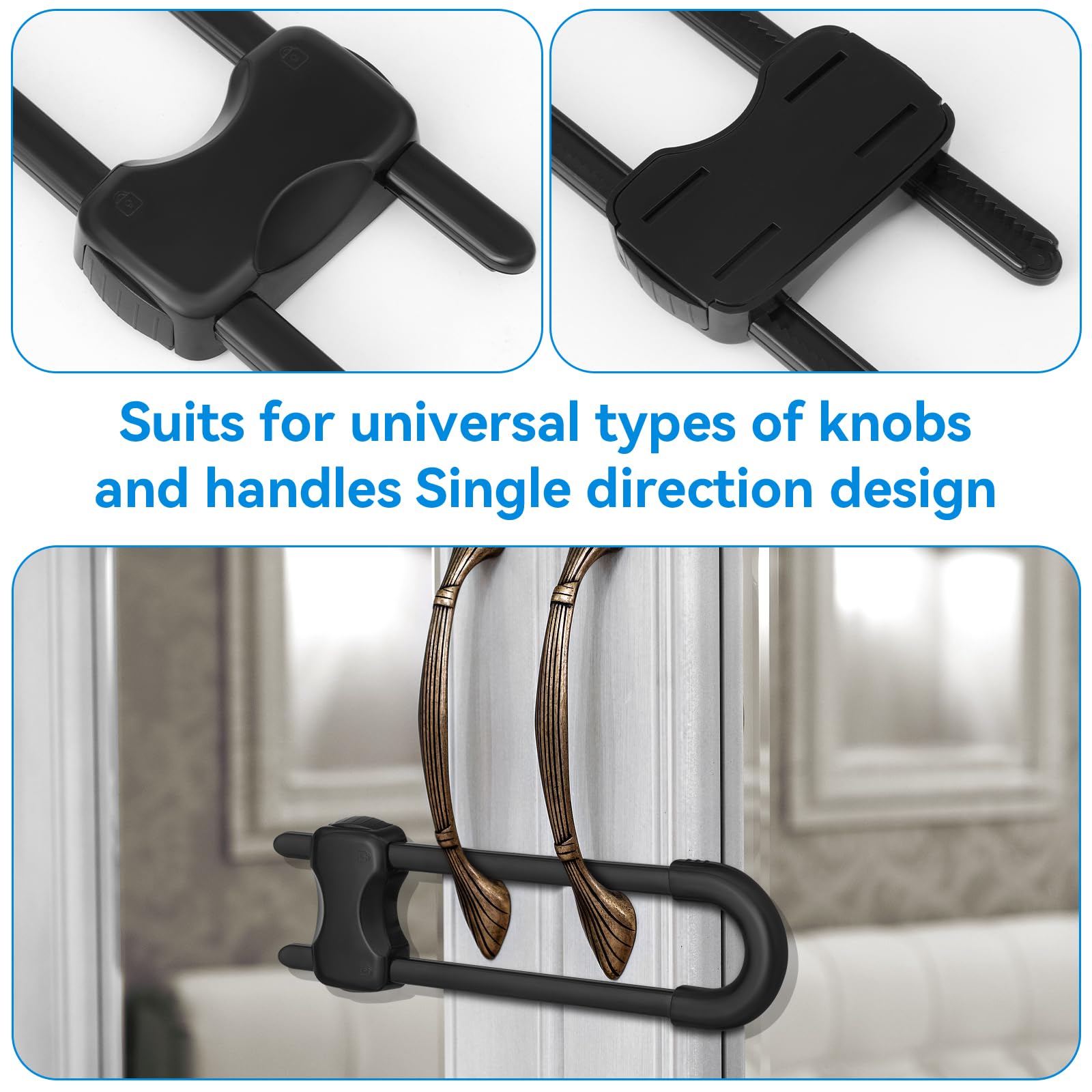 Kickic cabinet locks adjustable-u-shape adapts to knobs and handles