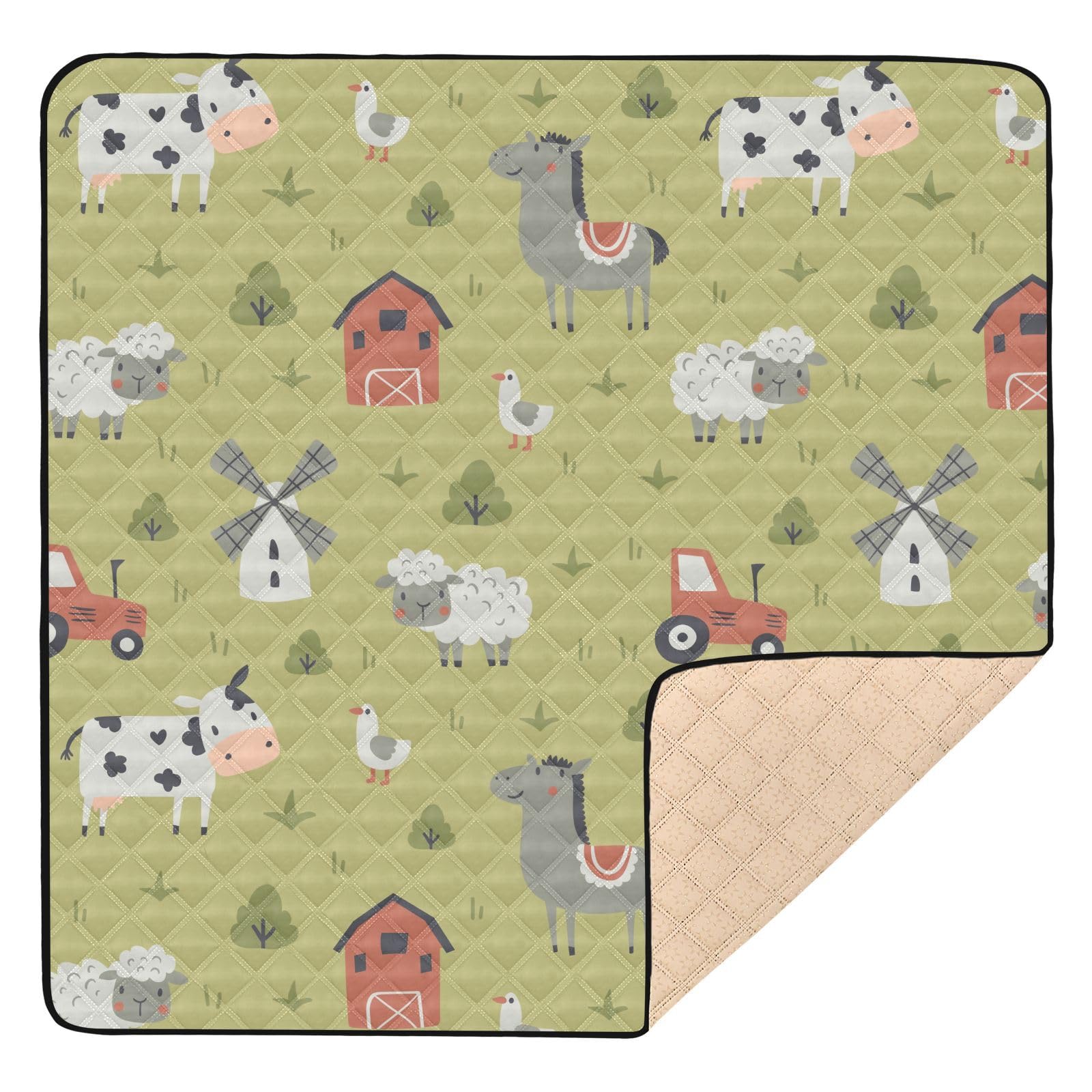 KICPOAY baby play mat with farm tractor scene for safe tummy time and play