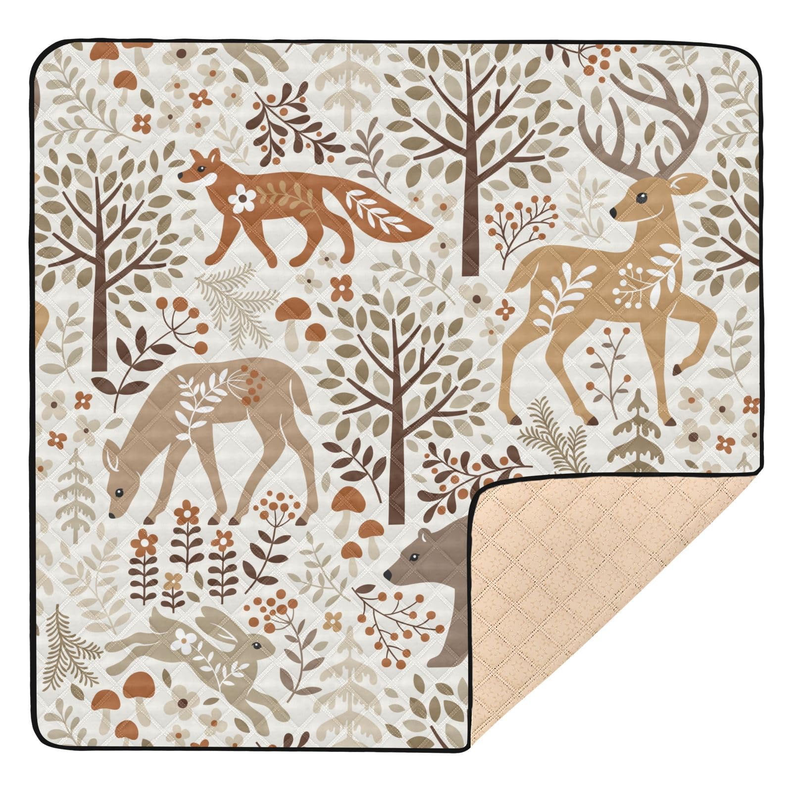 KICPOAY baby play mat woodland fox pattern—engaging visuals for curious infants during play.