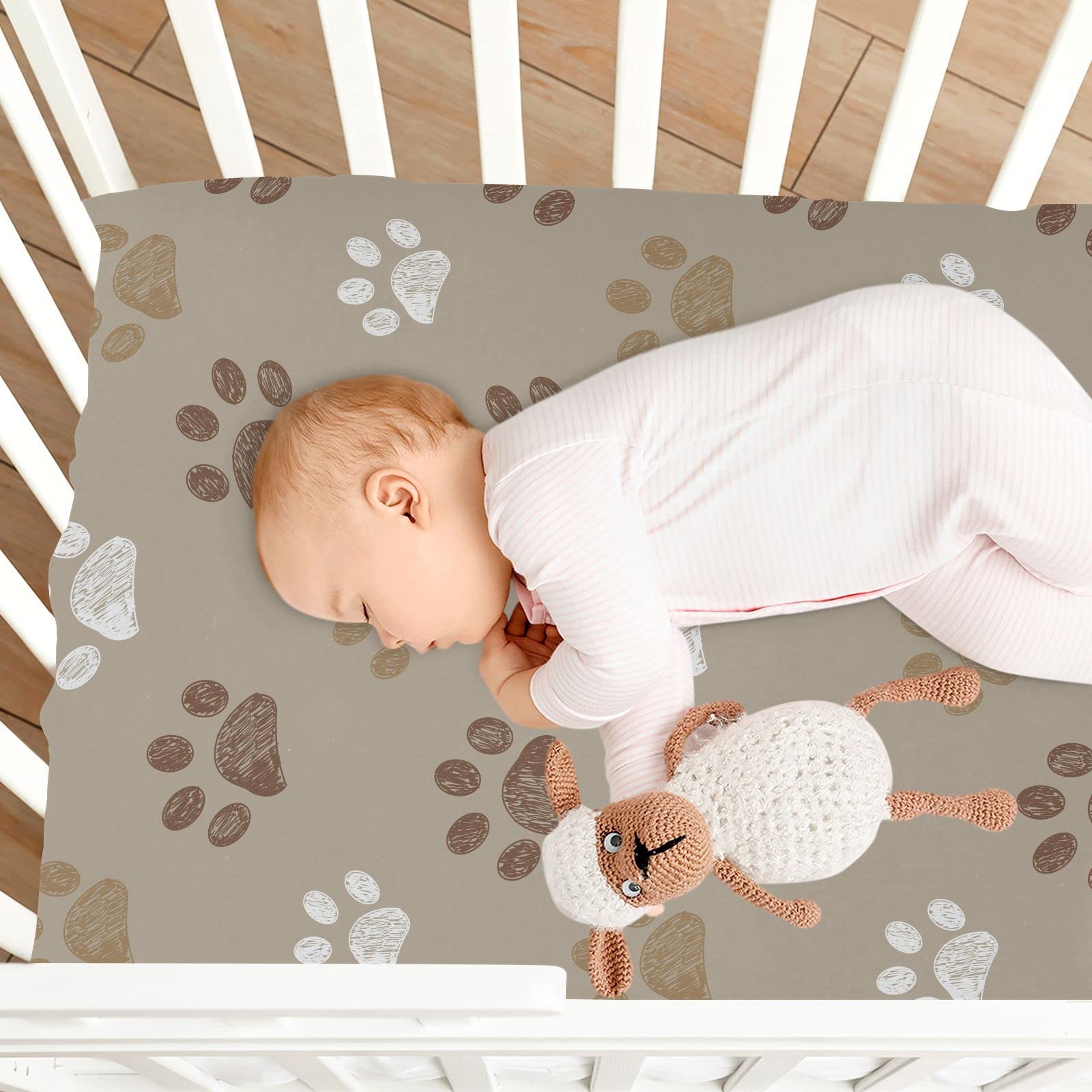 KICPOAY brown dog paws pattern on baby bedding aesthetic and cute