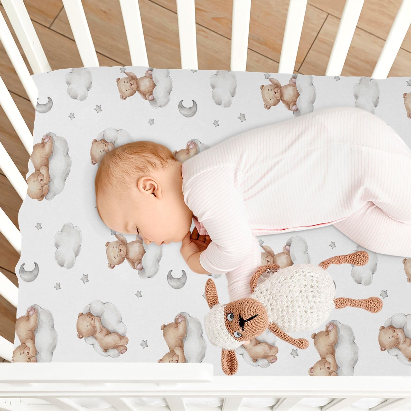 KICPOAY cute bears and clouds pattern adds warm nursery vibe.