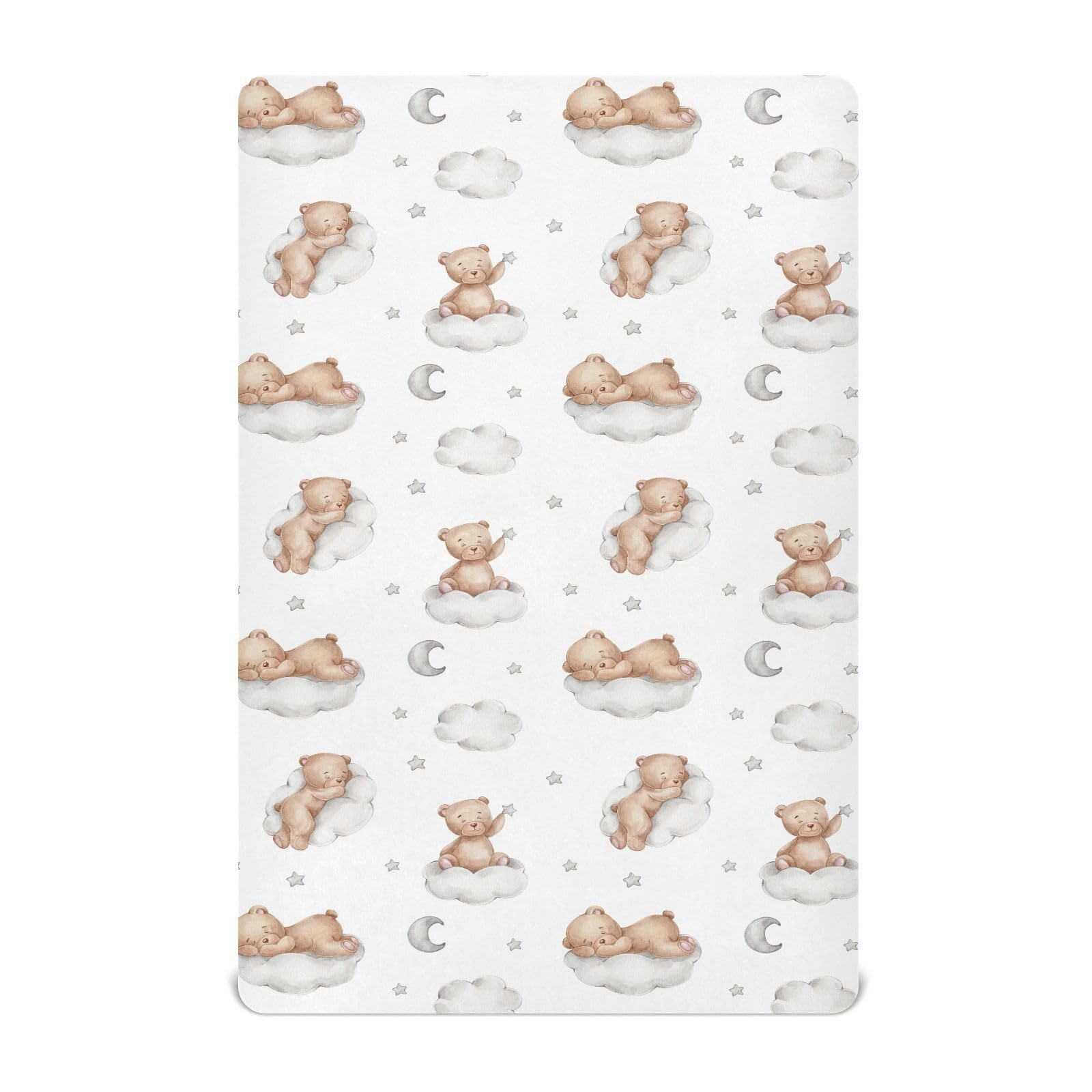 KICPOAY fitted crib sheets feature white bears and clouds for cozy nursery styling.
