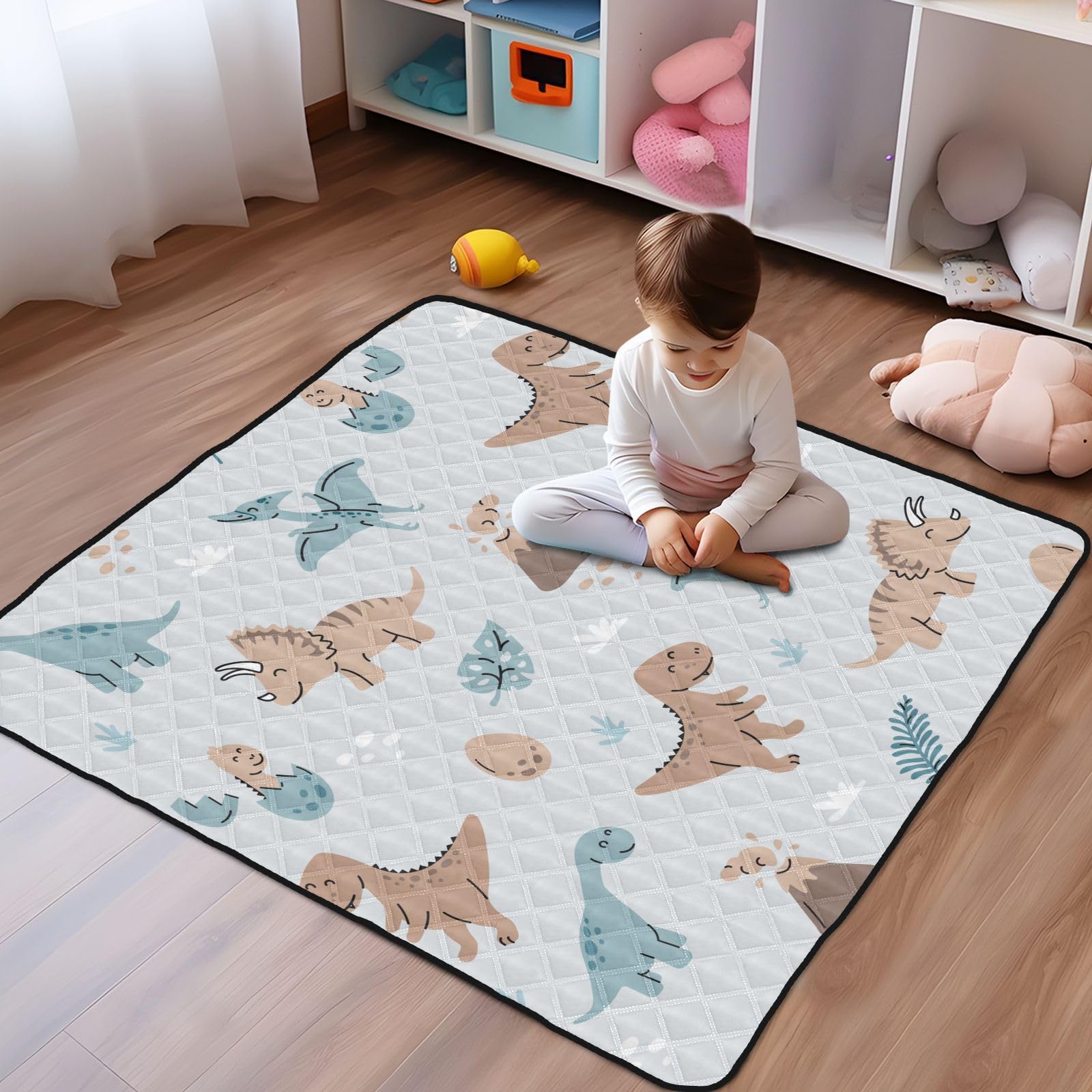 KICPOAY 50x50 inch play area accommodates crawling and tummy time sessions.