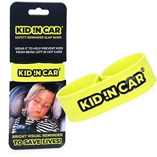 KID !N CAR neon slap band front view for high-visibility reminder in vehicles