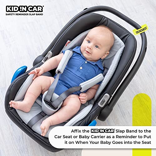 KID !N CAR packaged neon-yellow reminder highlights child-safety awareness on family trips
