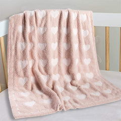 Kid Nation heart light pink blanket front shows cozy plush texture for cuddles.