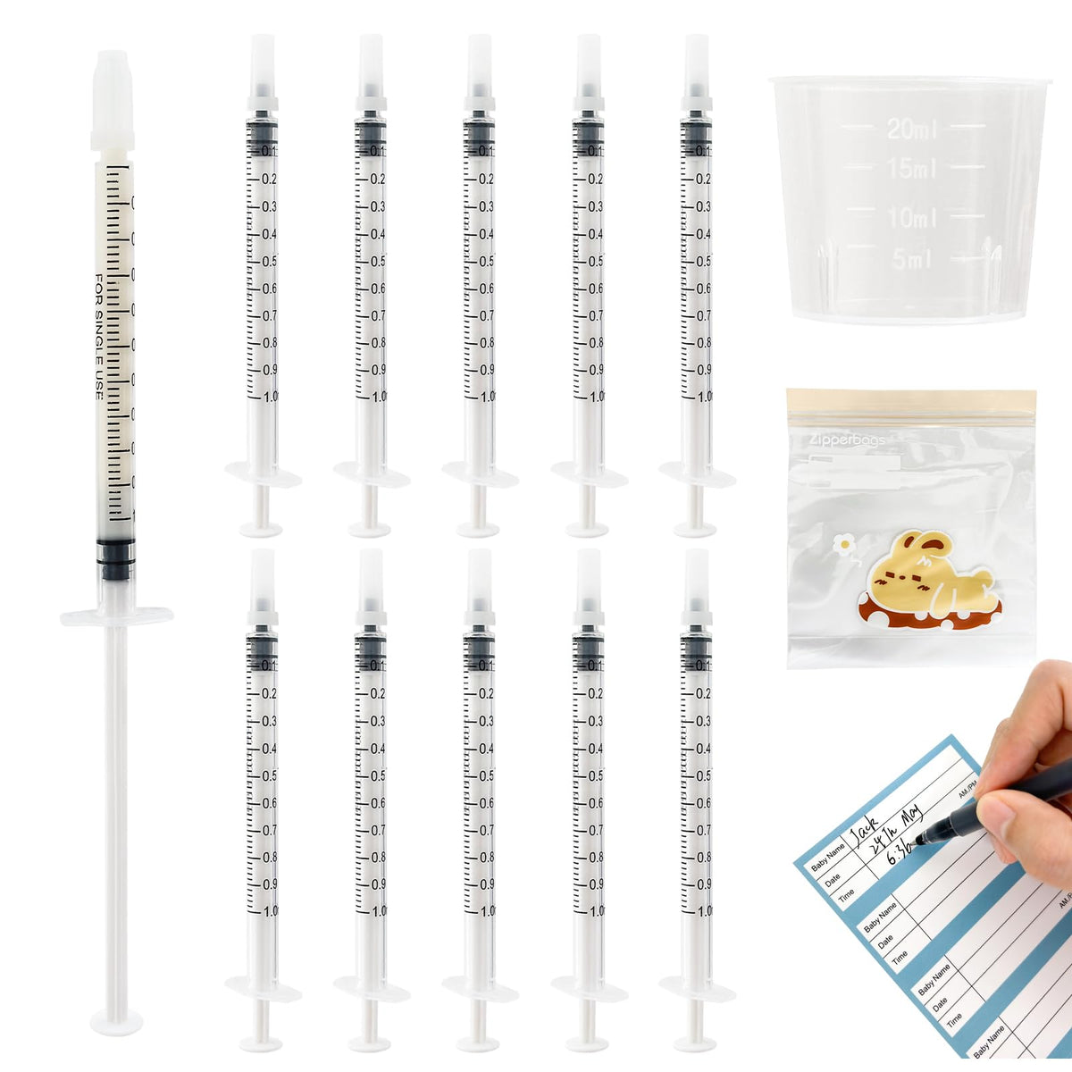 Kid2Kit 1mL colostrum syringe with cap enables clean, precise collection.