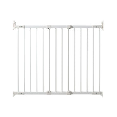 KidCo angle-mount safeway gate installed on top stairs in white for uneven walls.