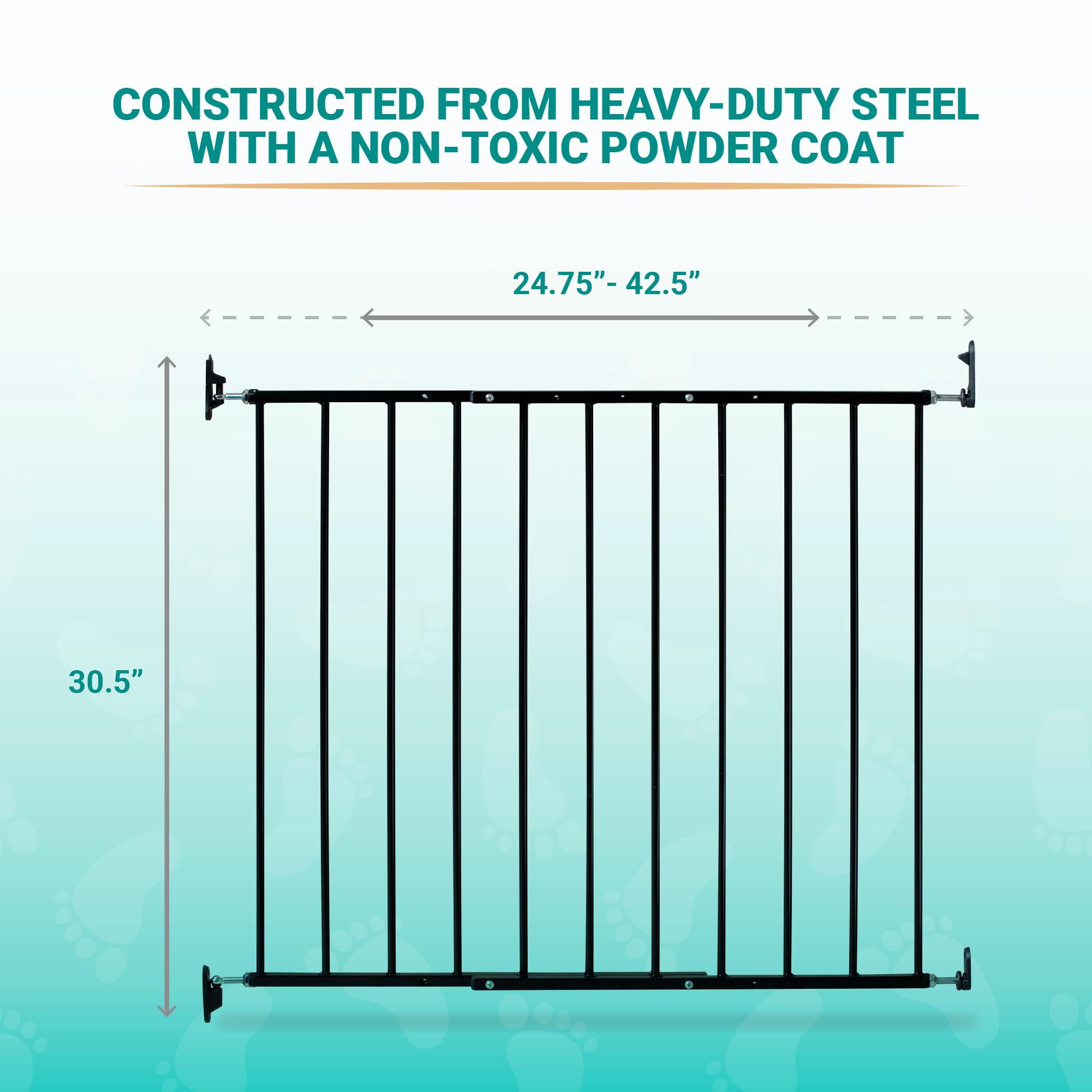 KidCo Safeway gate in black metal finish beside a pet area for safe access.