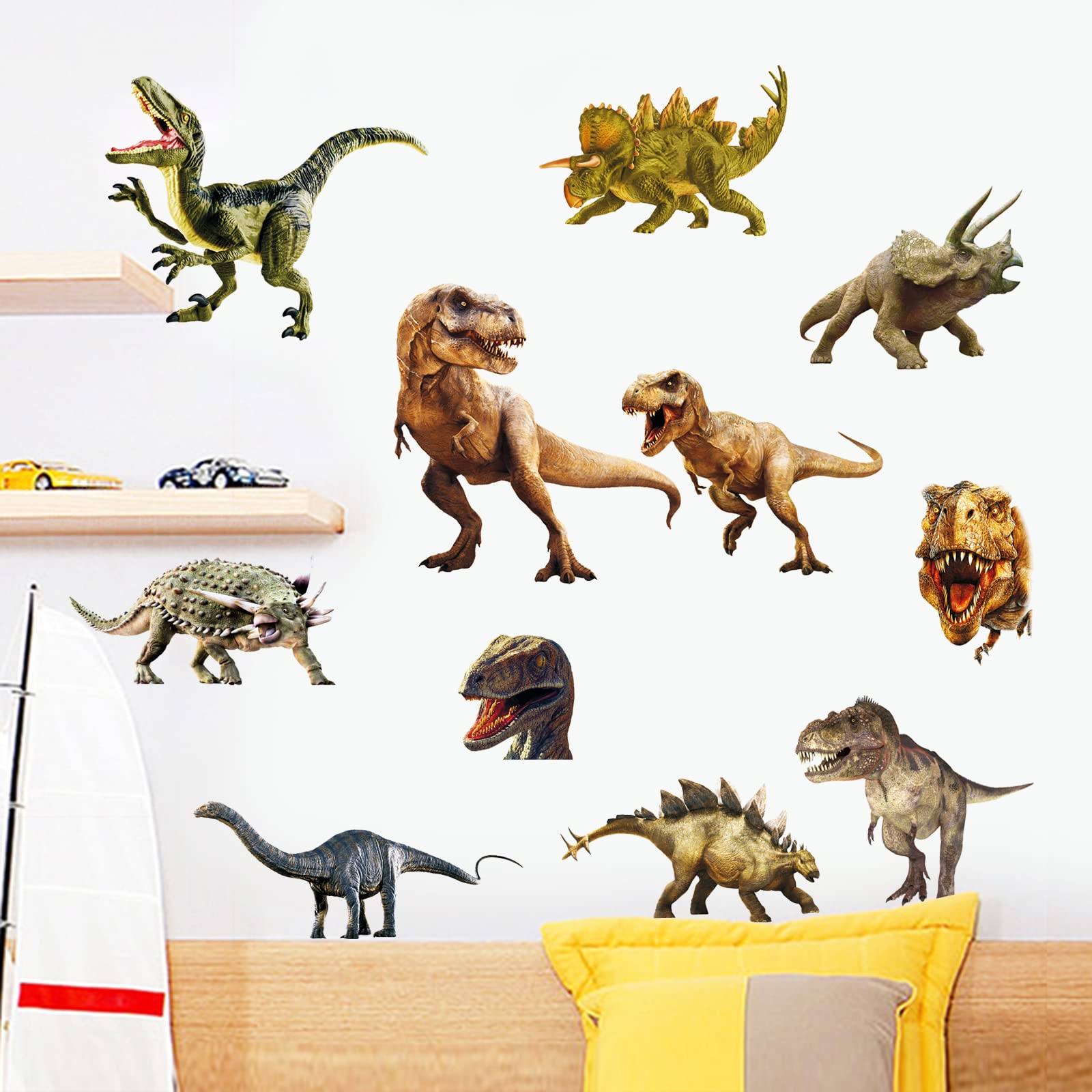 Kiddale dinosaur wall stickers large dino detail creates a focal point in a nursery.