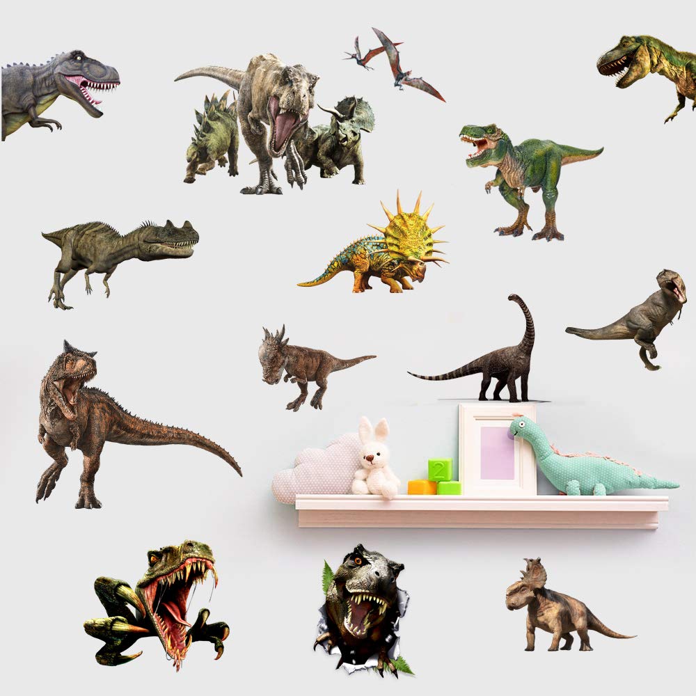 Kiddale dinosaur world decal closeup shows vivid multicolor detail for visual learning.