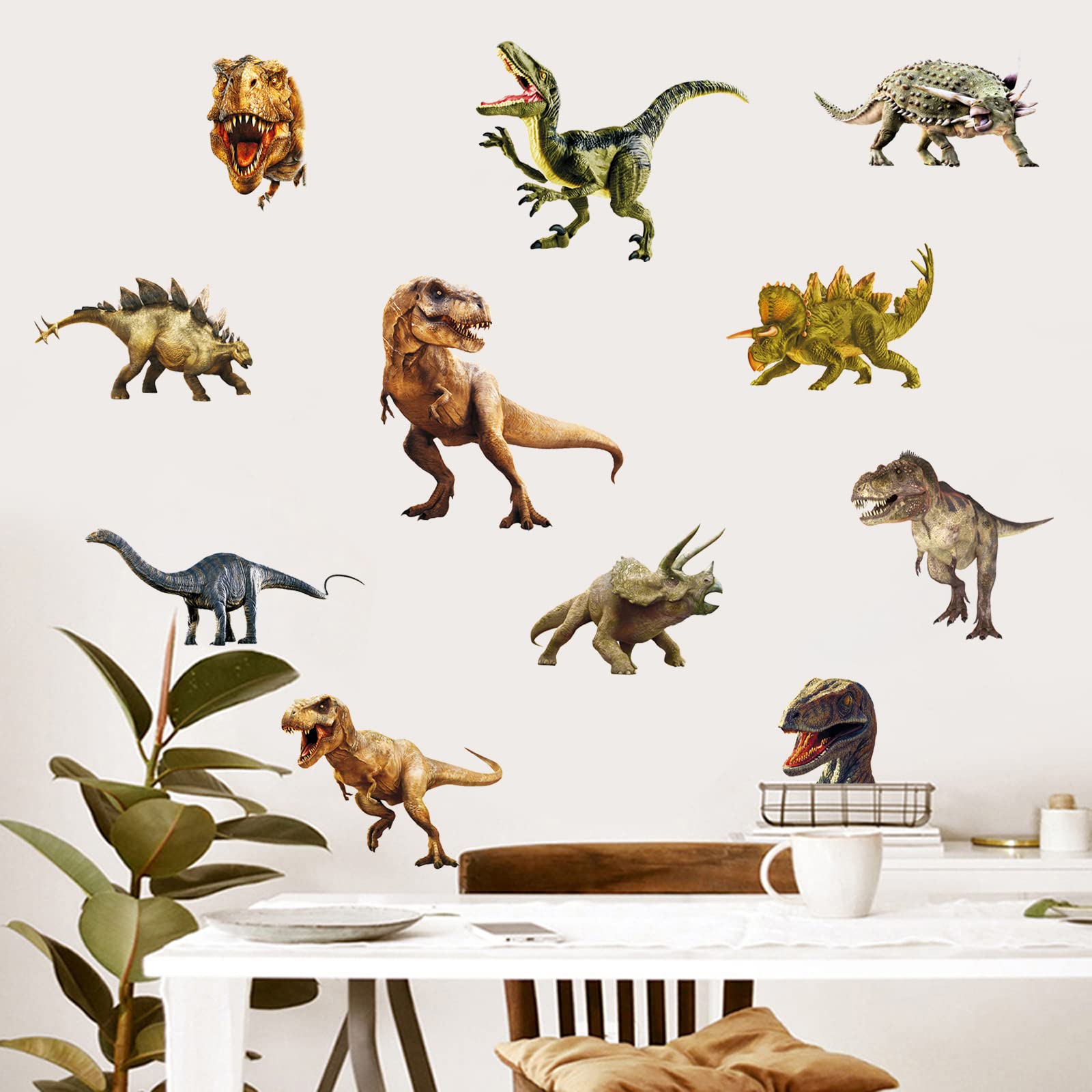 Kiddale peel-stick dinosaur decals easy to apply and remove without wall damage.