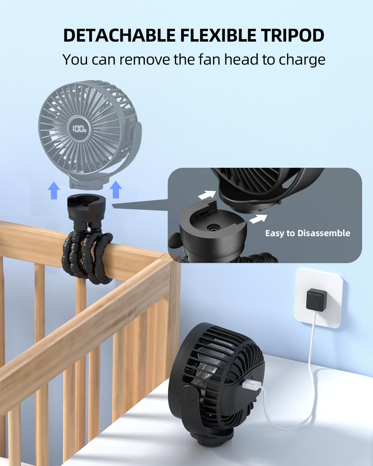 KIDEE Mini Stroller Fan clip-on-handle design fits stroller or desk setups.