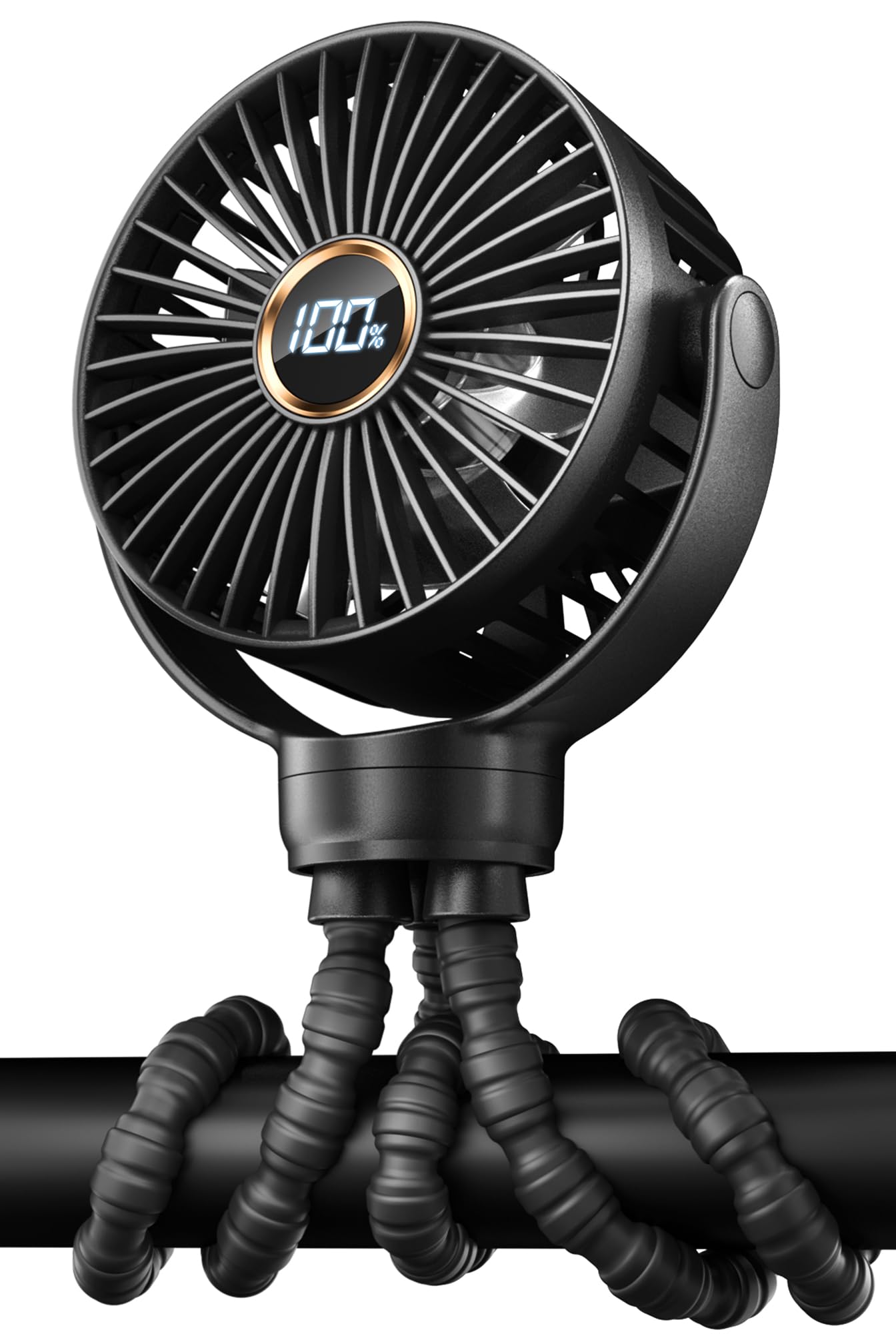 KIDEE Mini Stroller Fan digital display shows speed and battery life for easy monitoring.