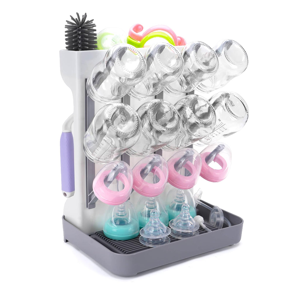Kiddie Joy bottle-drying-rack vertical saves counter space.