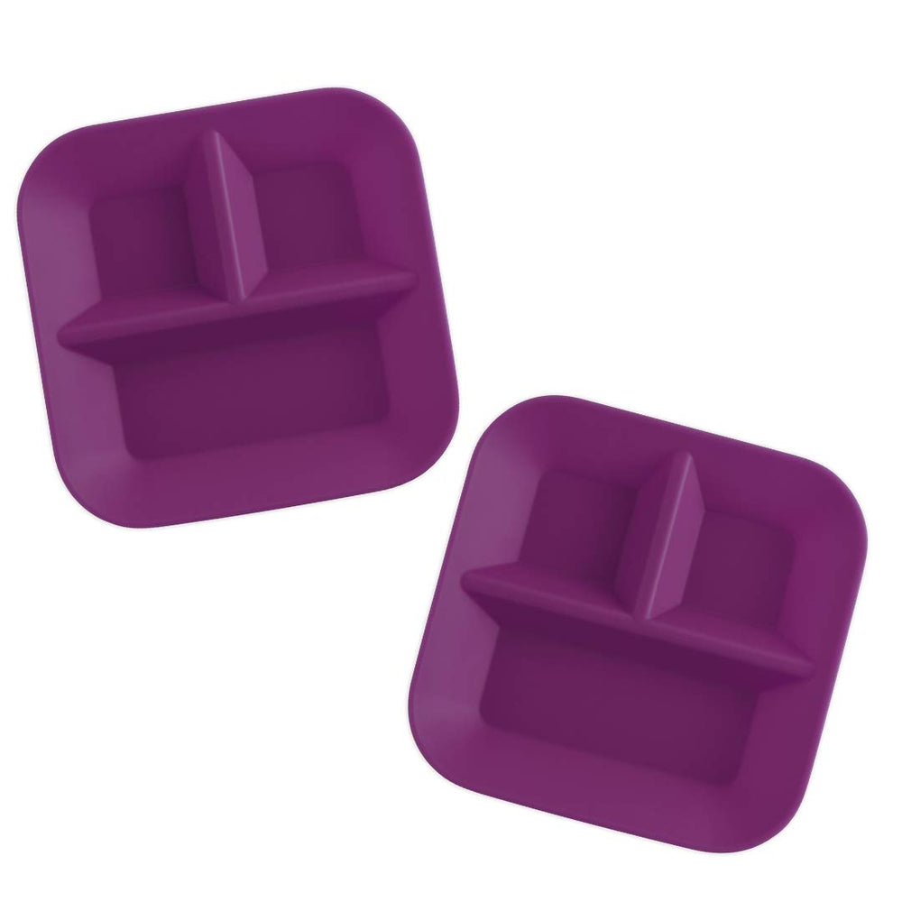Kiddiebites plum 2-pack plates front view shows durable silicone design for kids