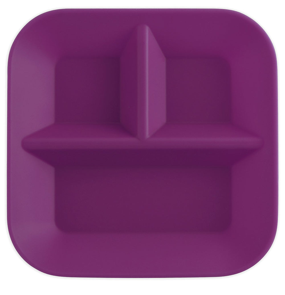 Kiddiebites plum 2-pack plates top-down view highlights compact set for toddlers