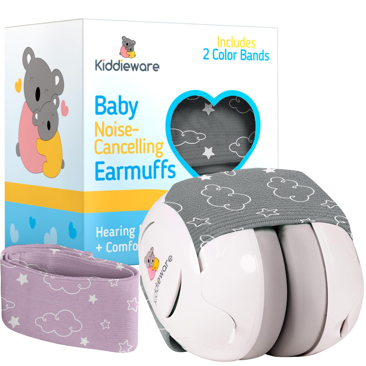 Kiddieware Gray baby headphones front view for gentle sleep support.