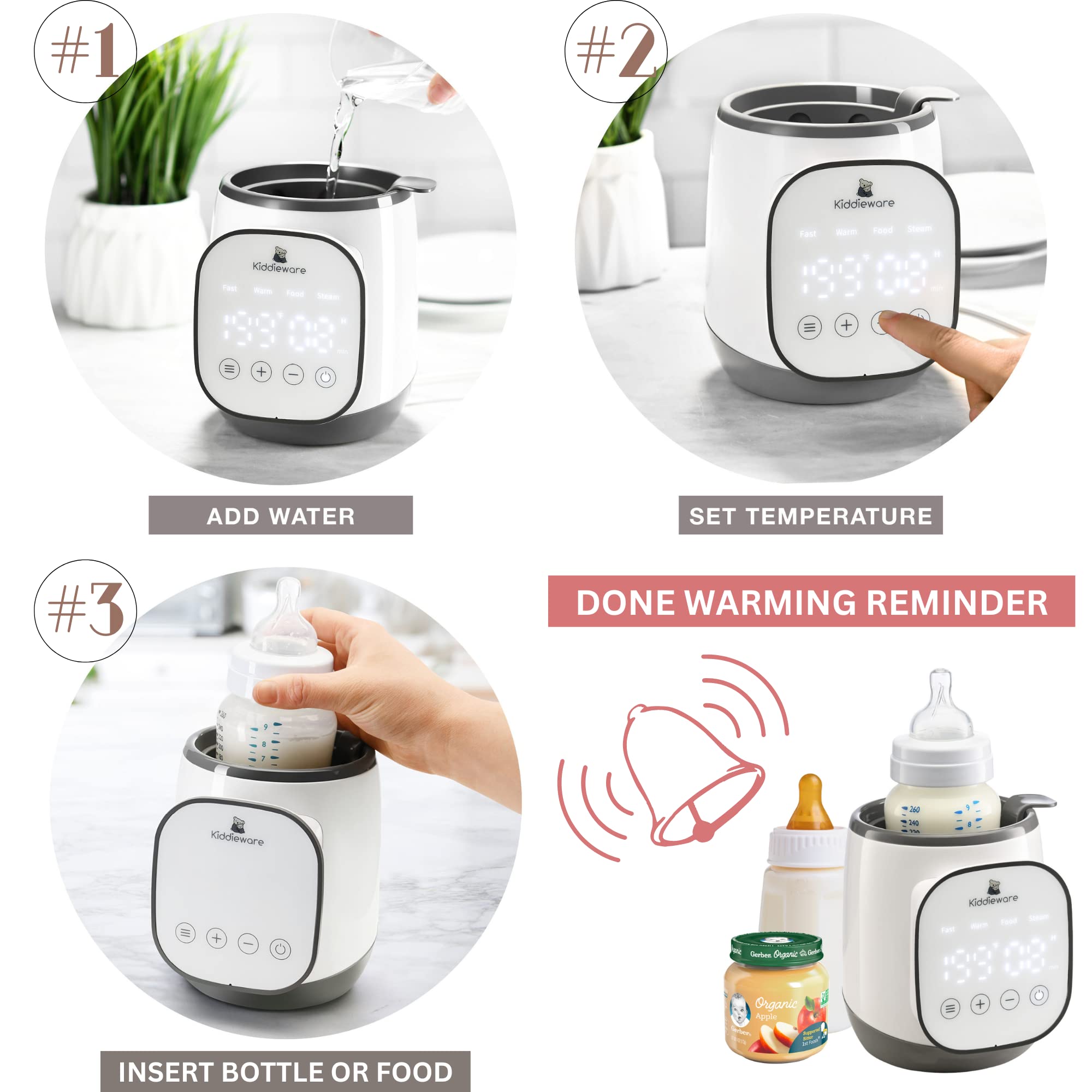 Kiddieware steam and defrost mode preserves texture for easy feeding prep