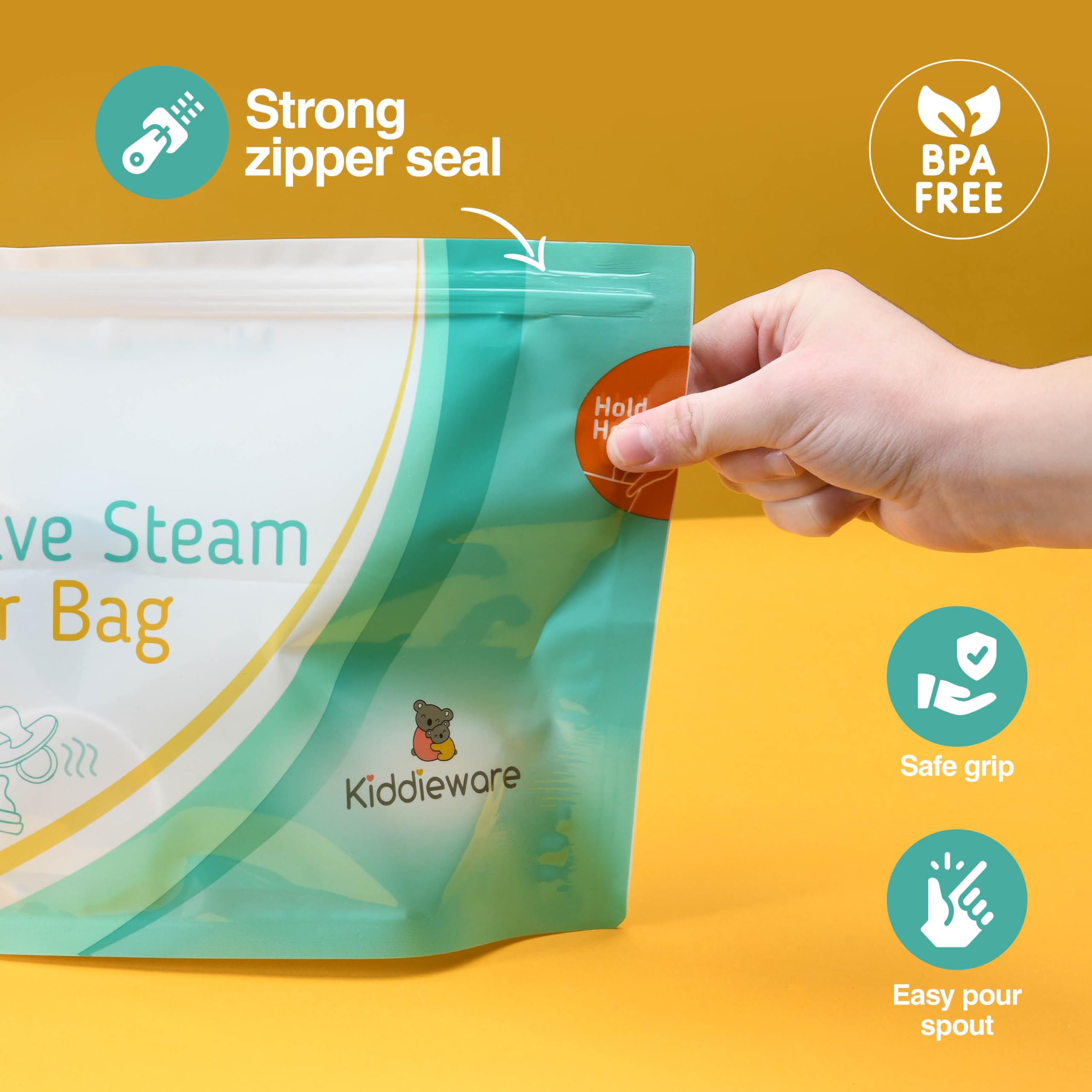 Kiddieware sterilizer bag bottle-nipples supports fast sanitizing of feeding parts.