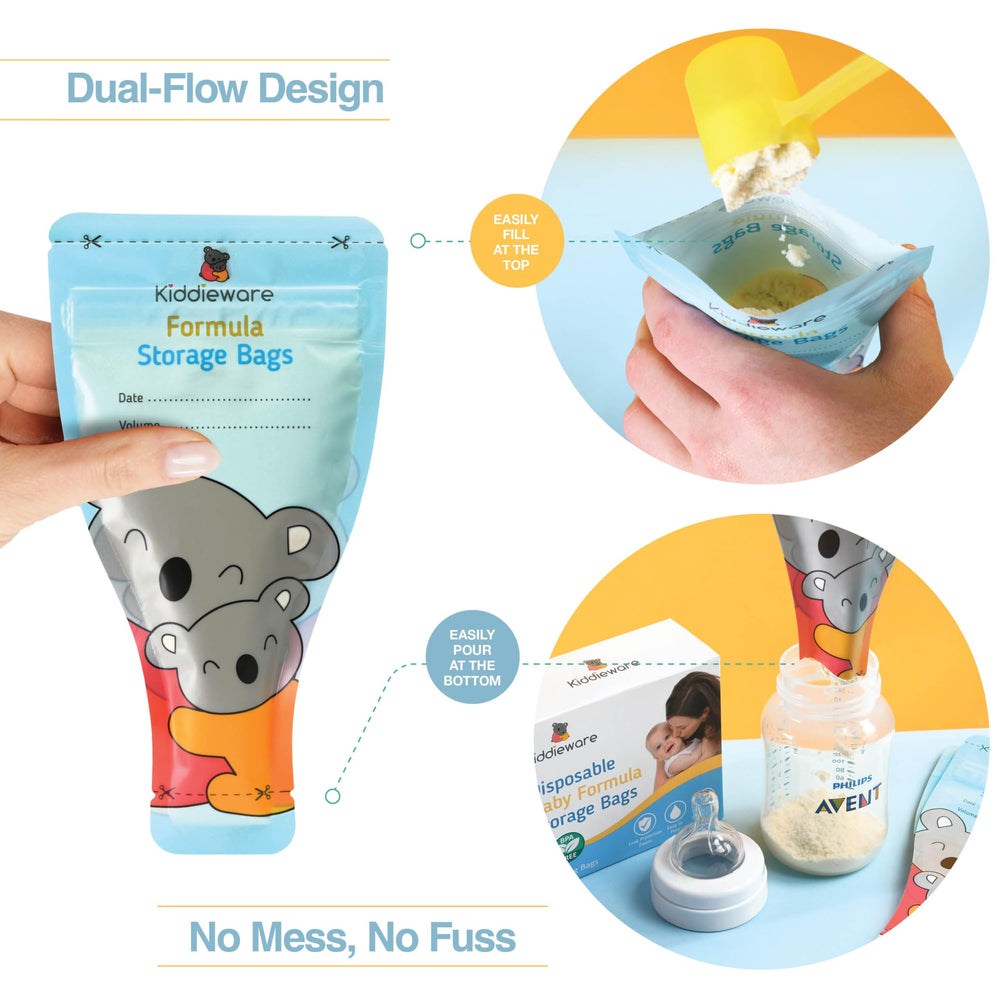 Kiddieware storage bags wide opening for simple pouring and filling