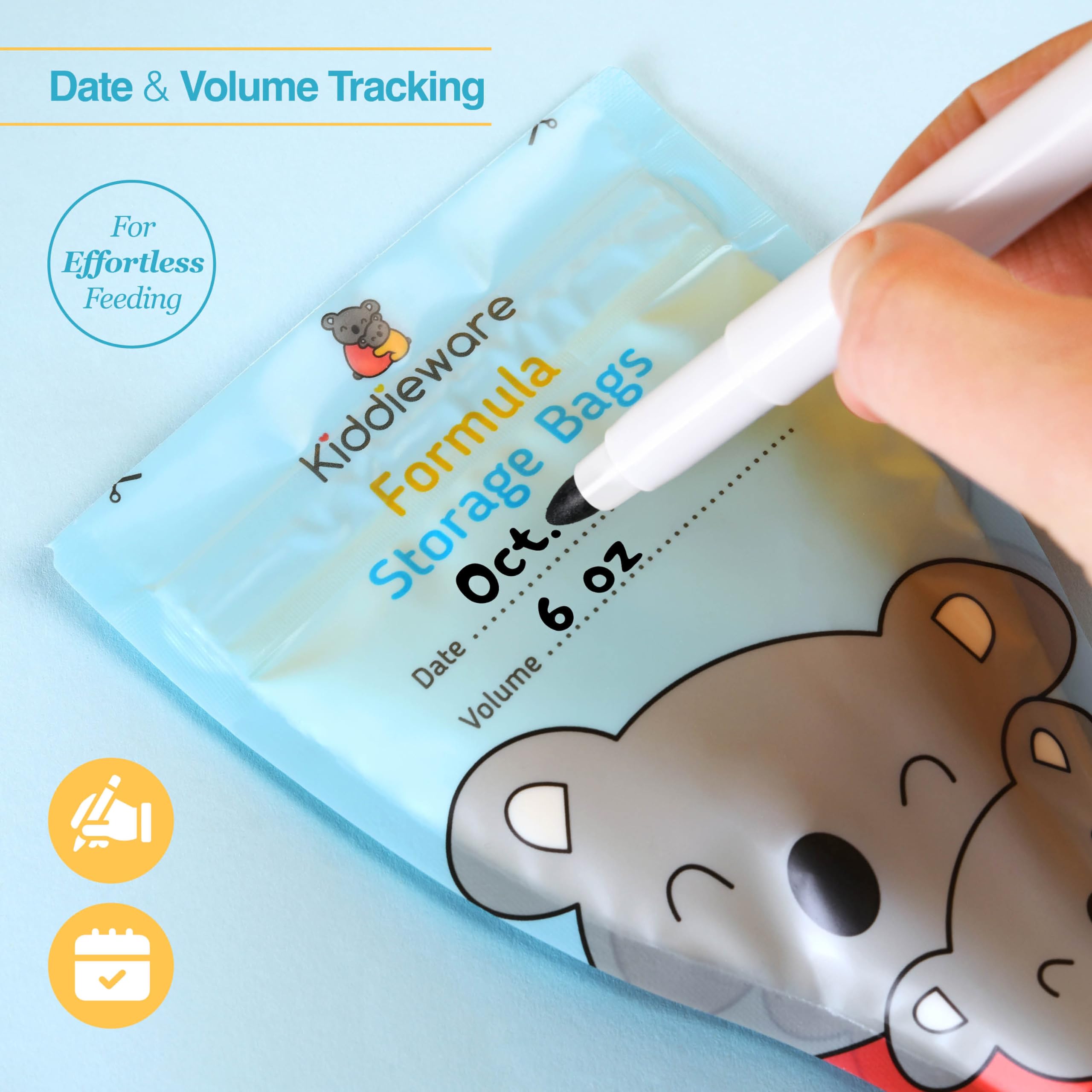 Kiddieware writable labeling area lets you date stored milk easily