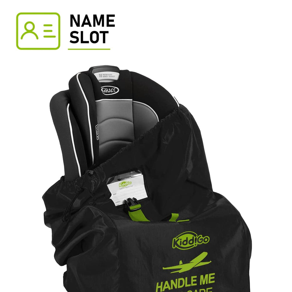 KiddiGo car seat bag drawstring closure showcases secure, easy access when gate-checking