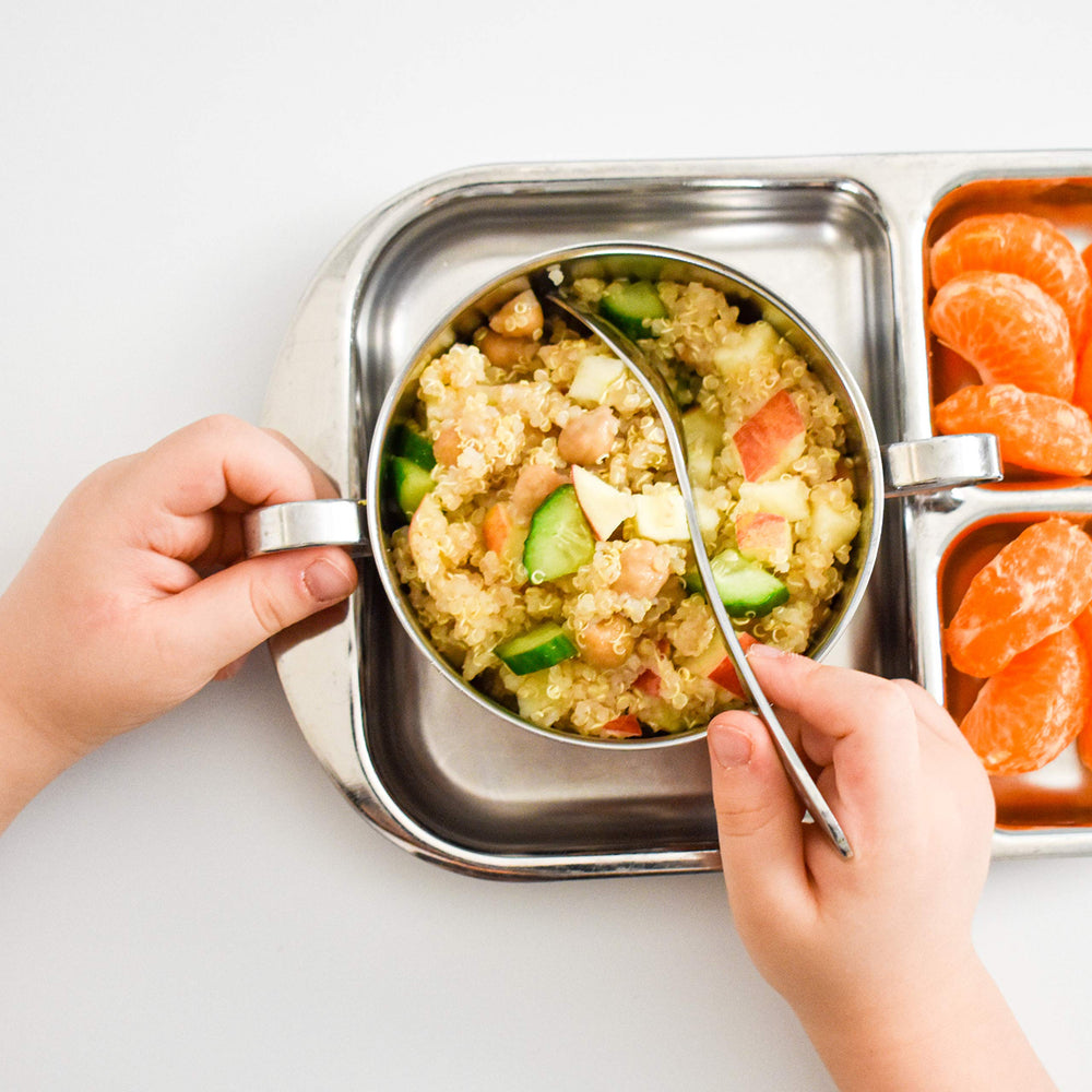 Kiddobloom divided-layout helps with portion control during toddler meals.