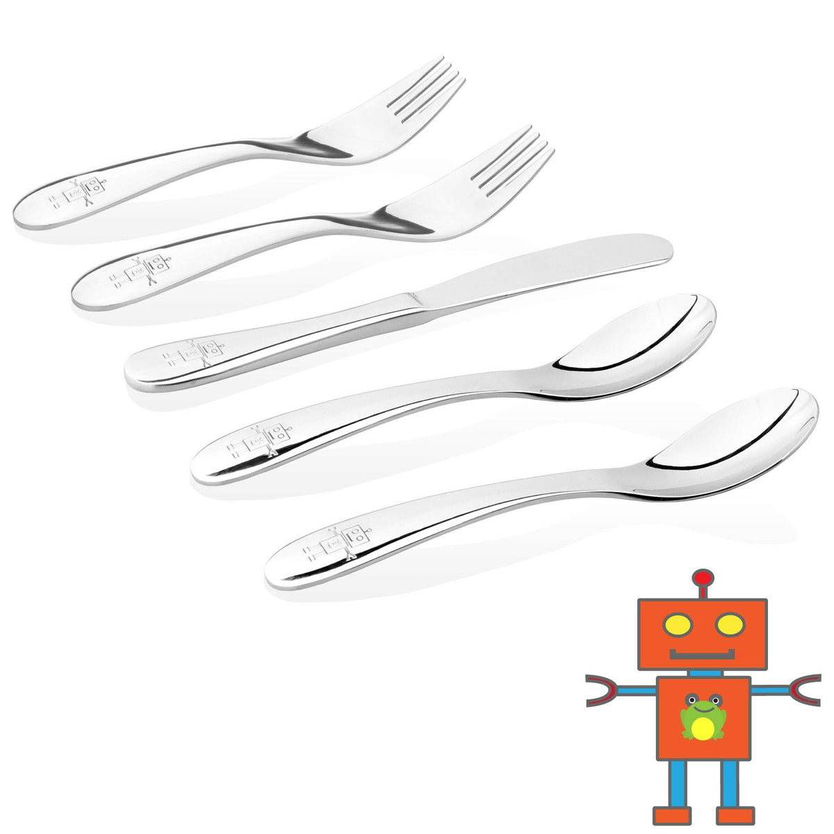 Kiddobloom robot-design utensil spoon with toddler-friendly grip for easy scooping