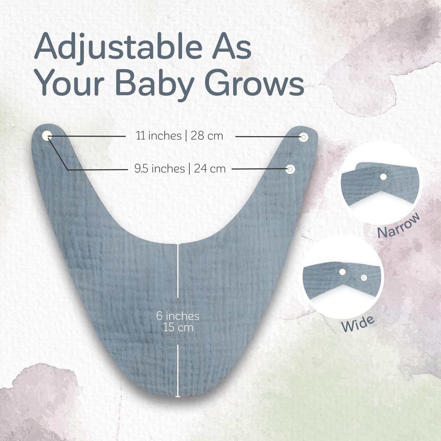 KiddyCare drool coverage bib demonstrates ample neck-to-chest coverage during teething.