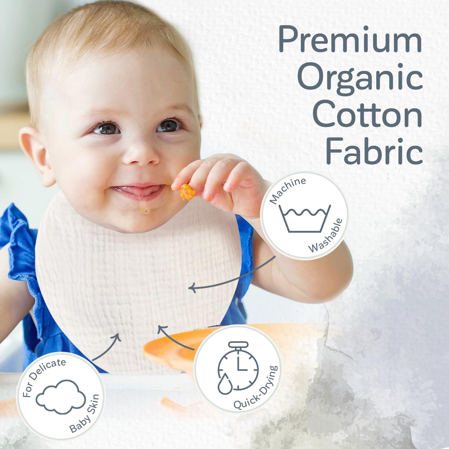 KiddyCare bib snaps detail, secure closure helps keep the bib in place.