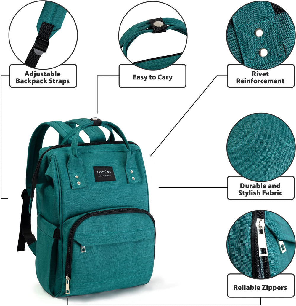 KiddyCare diaper backpack smooth gliding zippers aid fast access