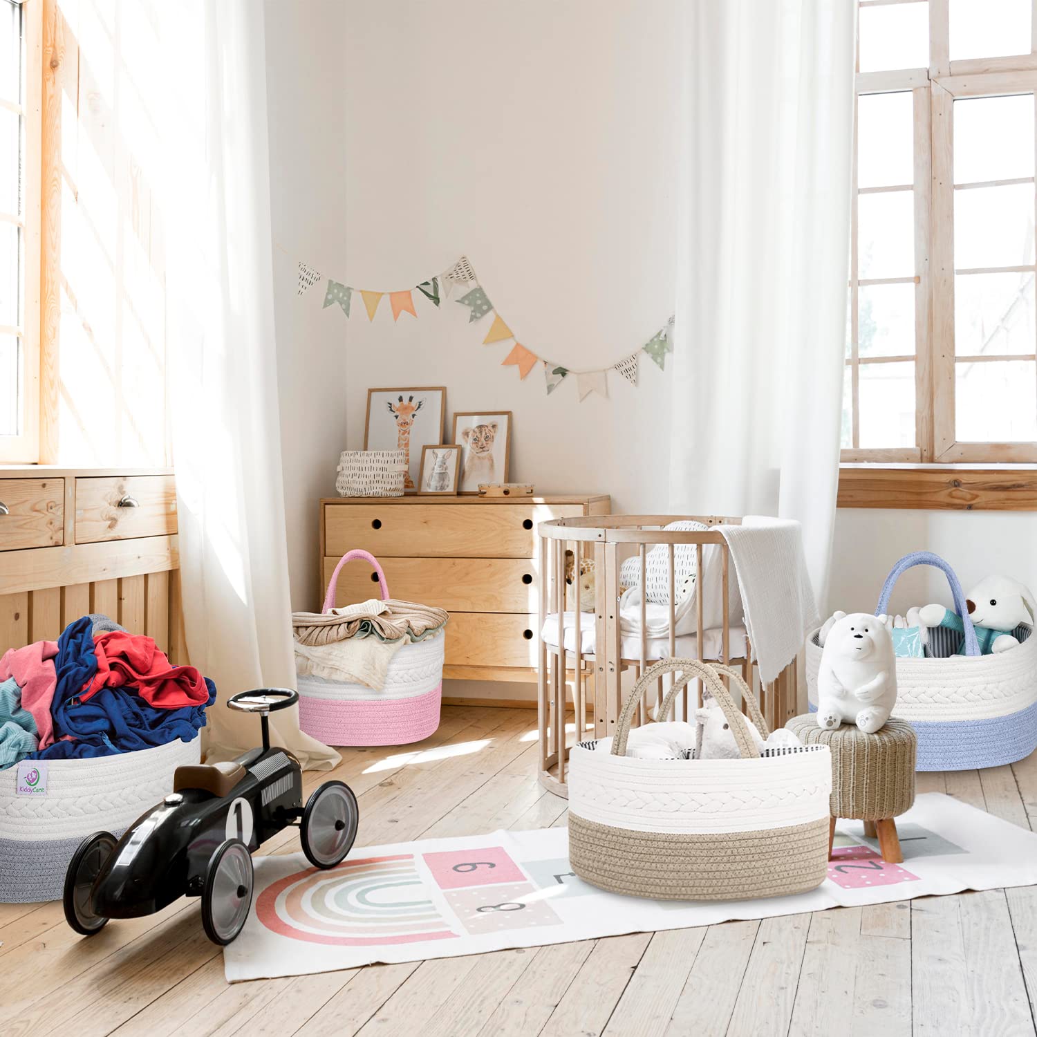 KiddyCare nursery organization basket keeping baby essentials within reach.