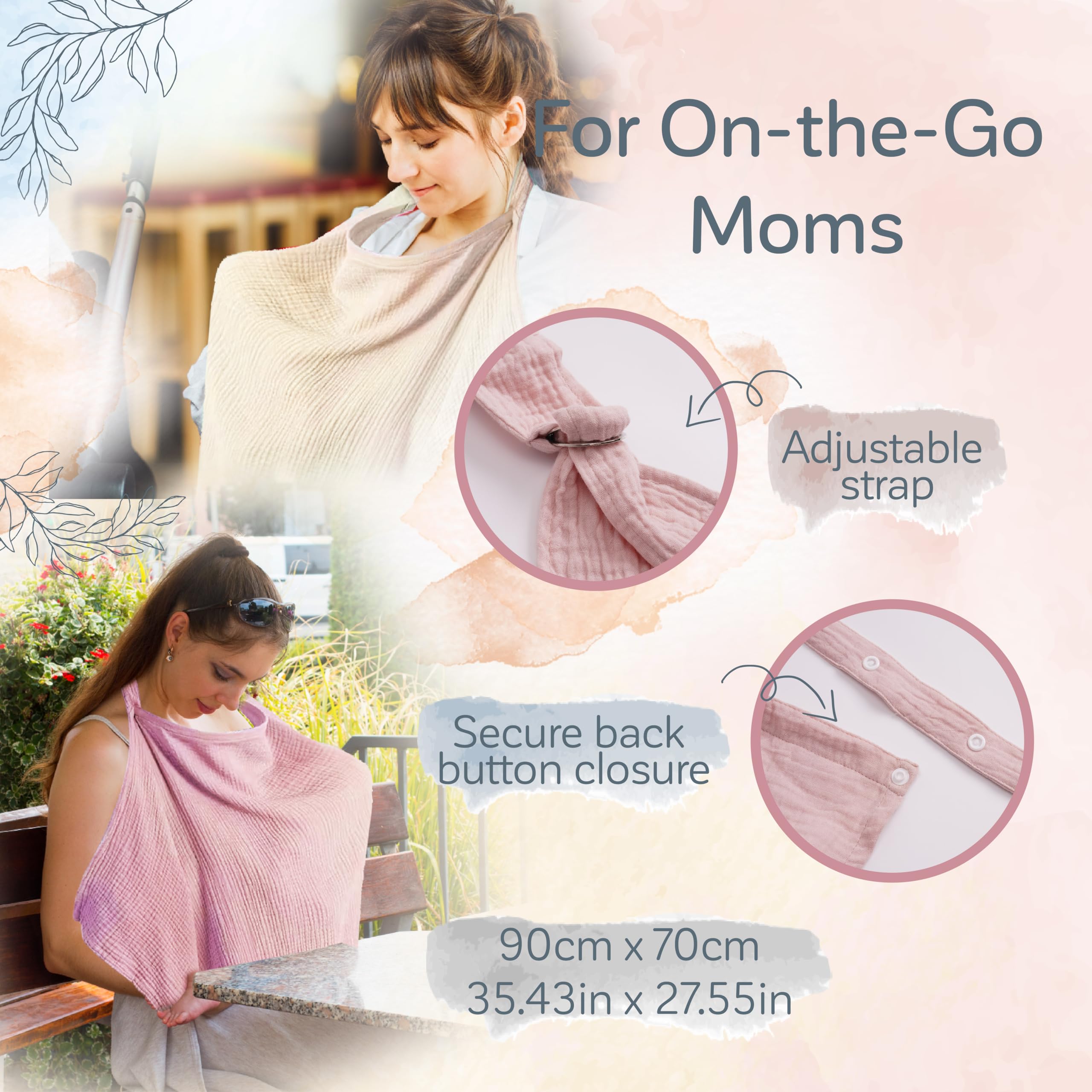 KiddyCare Basil cover features pockets and back strap for secure, convenient feeds.