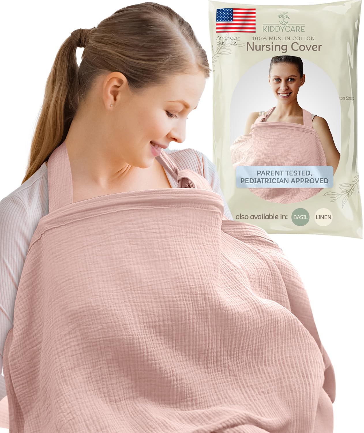KiddyCare nursing cover in rose with soft muslin fabric for gentle, breathable coverage.