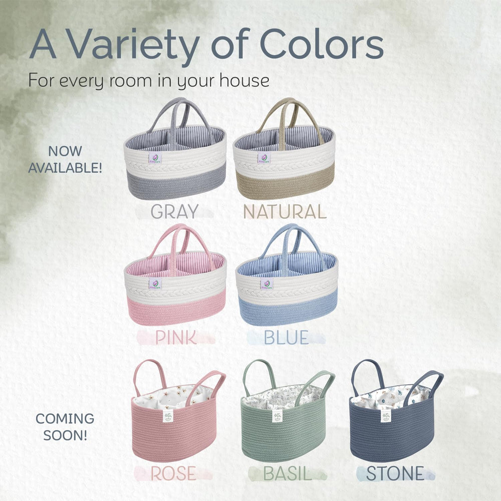 Gray palette of KiddyCare caddy suits modern nurseries and decor.